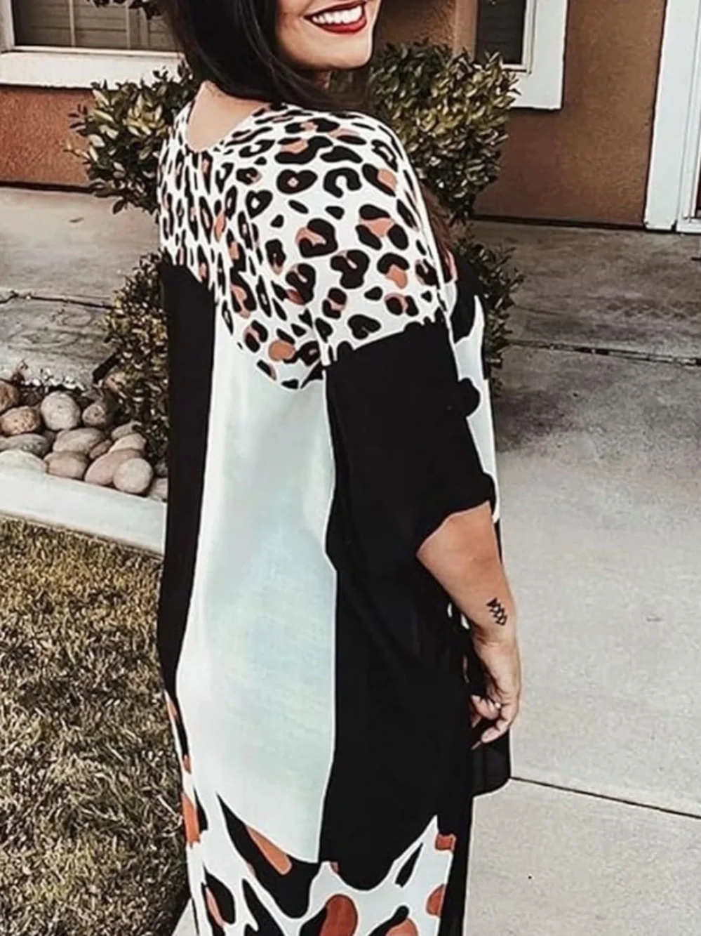 Leopard print colorblock open-front kimono cardigan - Picture 6 of 6